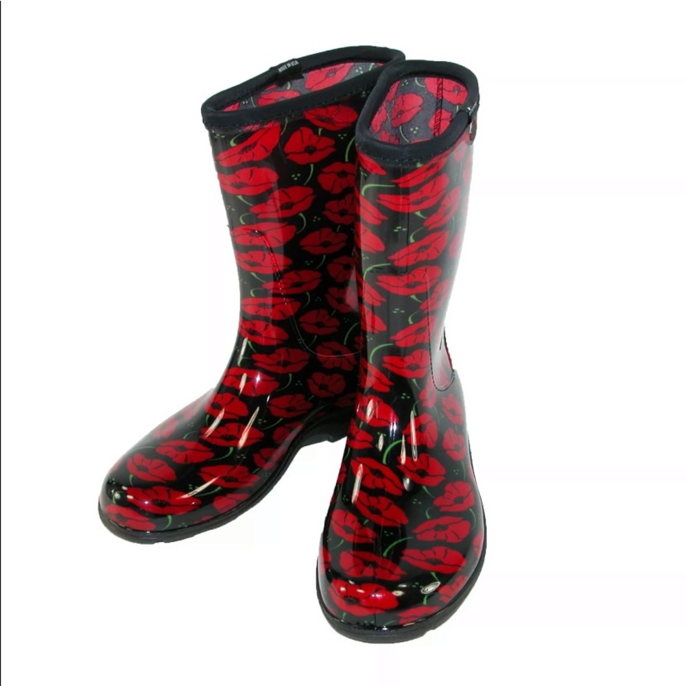 New Sloggers Women's Red Poppies Rain Boots